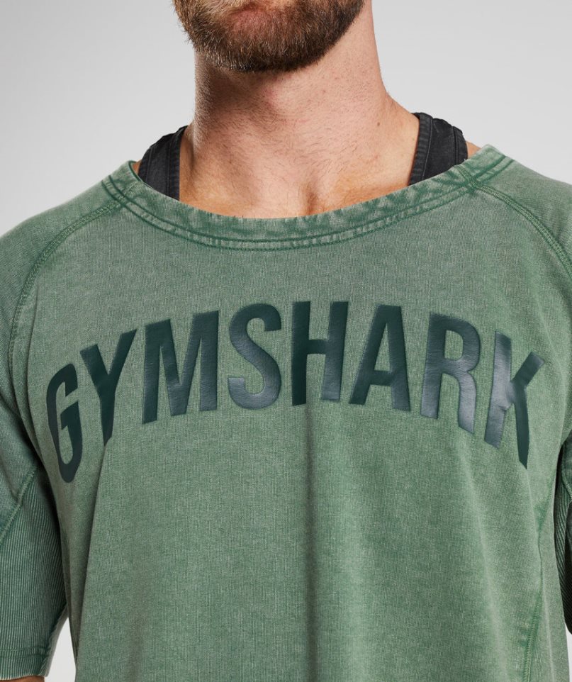 Men's Gymshark Power Washed Rag Top T-Shirts Green | CA 6N1578